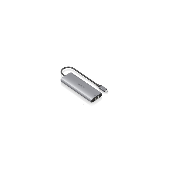 AISENS USB-C Dock 7 en 1, USB-C a 1xHDMI, 1xRJ45, 1xUSB-A 10G, 2xUSB-C 10G, 1xSD, 1xMicroSD, Gris, 20cm