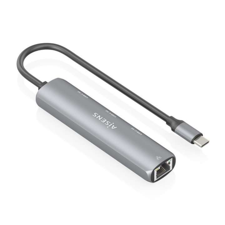 AISENS Dock USB-C A Ethernet Gigabit + Hub 3xUSB-C, Gris, 15cm