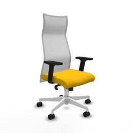 Piqueras y Crespo Albacete malla sincro malla blanca bali amarillo brazos 2D base blanca ruedas 65 mm nailon