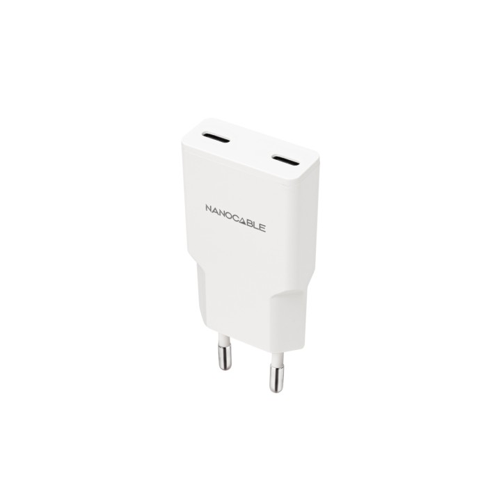 Nanocable Cargador 2xUSB-C/PD 25W, Blanco