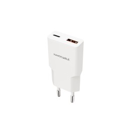 Nanocable Cargador USB-C/PD 25W + USB-A/QC 25W, Blanco