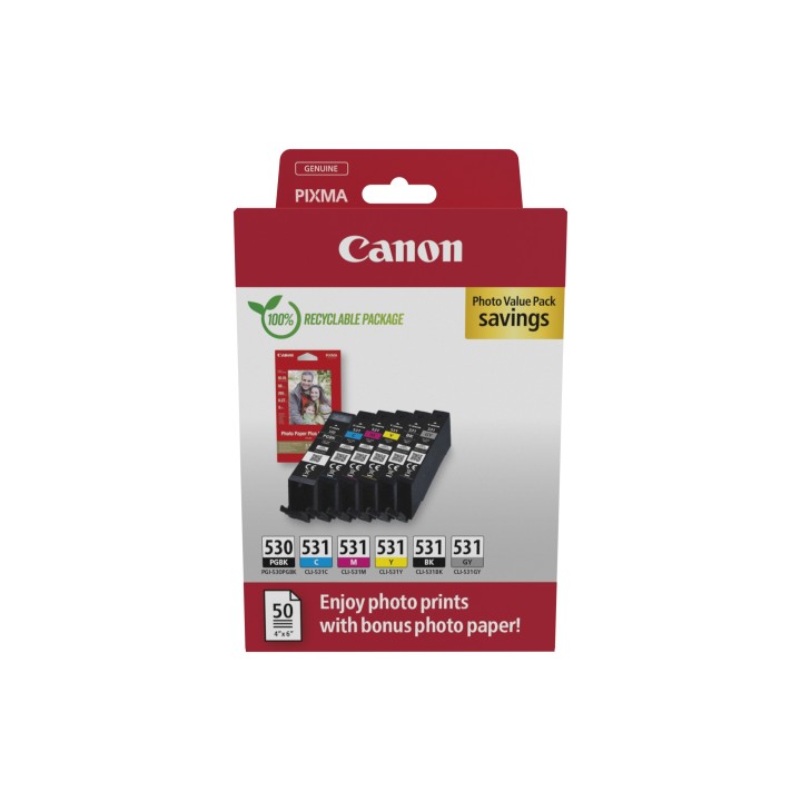 Canon PGI-530/CLI-531 PVP cartucho de tinta 6 pieza(s) Original Negro, Cian, Gris, Magenta, Foto negro, Amarillo