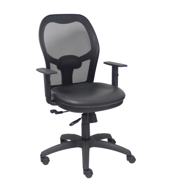 Piqueras y Crespo Silla Jorquera traslack malla negra asiento similpiel negro brazos regulables
