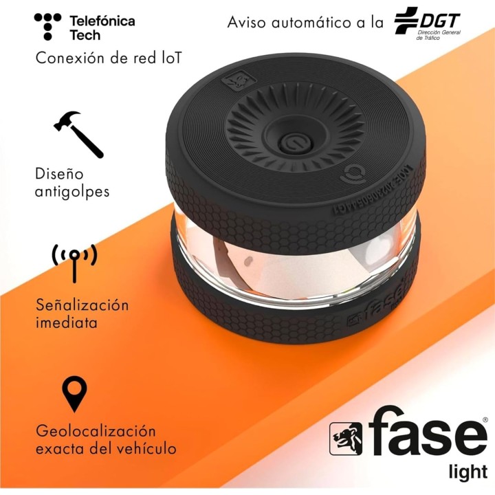Fase Luz Emergencia coche Homologada DGT - baliza V16 homologada DGT con geolocalizador FASELIGHT IoT Negro