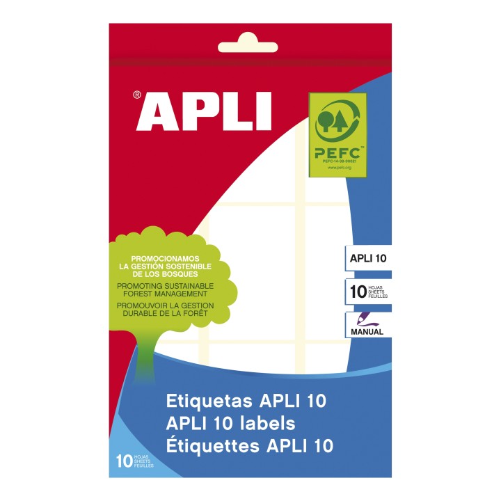 APLI 01650 etiqueta autoadhesiva Rectángulo Permanente Blanco 90 pieza(s)