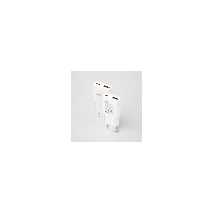 Nanocable Cargador USB-C/PD 20W + USB-A/QC 20W, Blanco