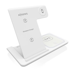 AISENS Cargador Inalambrico USB-C 3 En 1 De 15W Para Movil, Apple Watch, Ariculares Con Estuche De Carga, Blanco