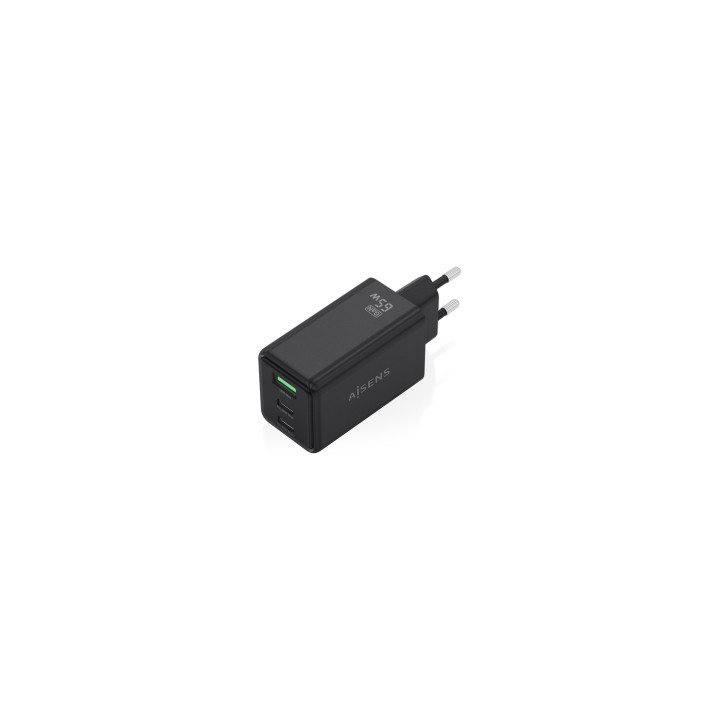 AISENS Cargador GaN 65W, 2xUSB-C PD3.0 QC4.0, 1xUSB-A QC3.0, Negro