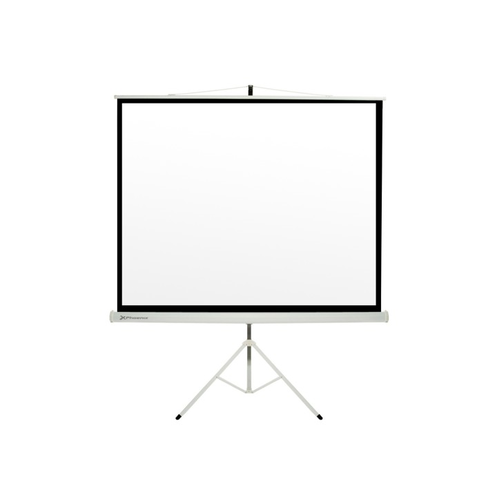 Pantalla manual tripode videoproyector phoenix 80p 1.45mx1.45m posicion ajustable carcasa blanca tela super resistente