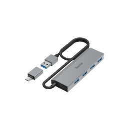 Hama 00200138 hub de interfaz USB 3.2 Gen 1 (3.1 Gen 1) Type-A + Type-C 5000 Mbit/s Antracita, Gris