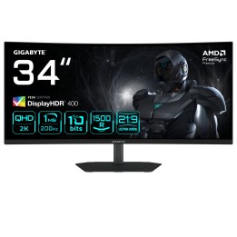 GIGABYTE G34WQC2 Monitor Gaming Curvo 34” WQHD - 3440 x 1440, 1500R, 200Hz, 1ms, 450 cd/m², AMD FreeSync Premium, DisplayHDR