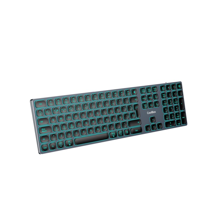 CoolBox TECLADO INALAMBRICO RETROILUMINADO MOONLIGHT KEY B431 USB-C+BT5.1+RF2.4G GRIS OSCURO DE ALUMINIO