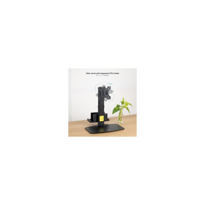 TooQ Soporte de mesa para pantallas 17”-27” con soporte integrado para CPU Ligera