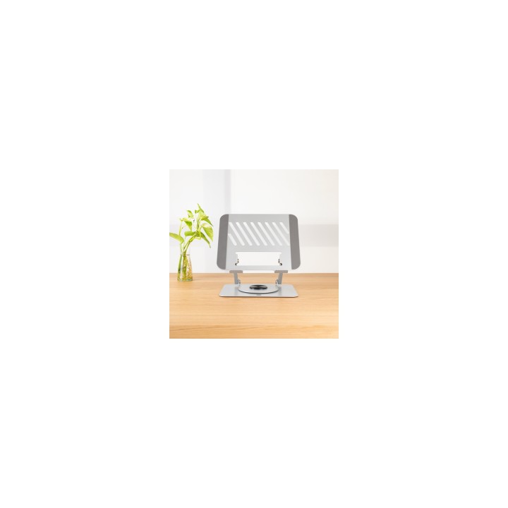 TooQ Soporte Elevador con rotación 360° y ajustable, para dispositivos de 11”-17”, Color Plata