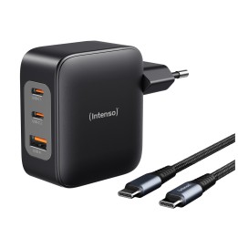 Intenso W100ACC+C520C, Set de adaptador de corriente + cable de carga, 100 W, carga rápida, GaN, carga simultánea de 3