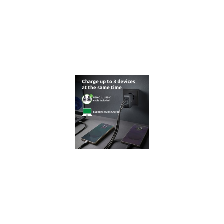 Intenso W100ACC+C520C, Set de adaptador de corriente + cable de carga, 100 W, carga rápida, GaN, carga simultánea de 3