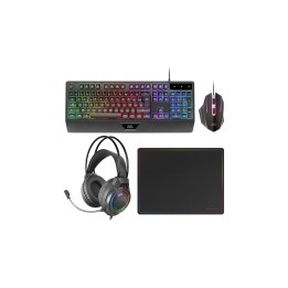 Mars Gaming MCP124PRO, Combo Gaming 4en1, Teclado RGB H-Mech con Reposamuñecas, Ratón RGB 3200DPI y Switches HUANO, Auriculares