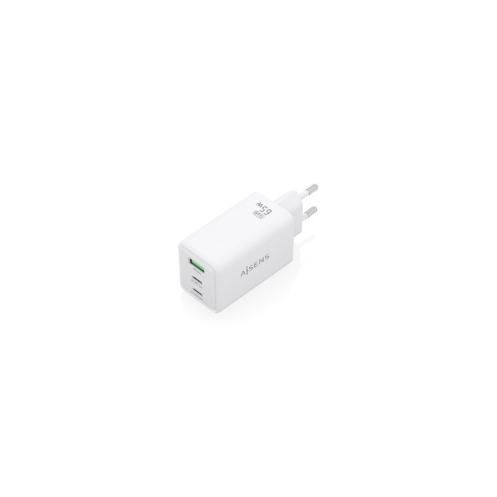 AISENS Cargador GaN 65W, 2xUSB-C PD3.0 QC4.0, 1xUSB-A QC3.0, Blanco