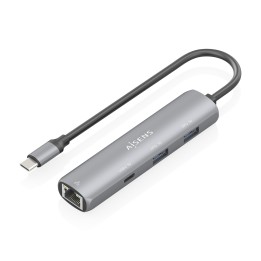 AISENS Dock USB-C A Ethernet Gigabit + Hub 1xUSB-C+2xUSB-A, Gris, 15cm