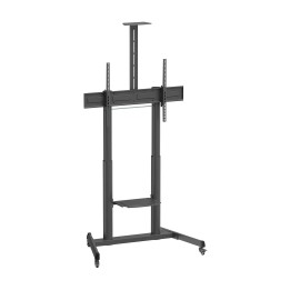 AISENS Soporte De Suelo Eco Con Ruedas Y Manivela, Bandeja Para DVD Y Soporte De Camara Para Monitor/TV 120kg De 60"-100", Negro