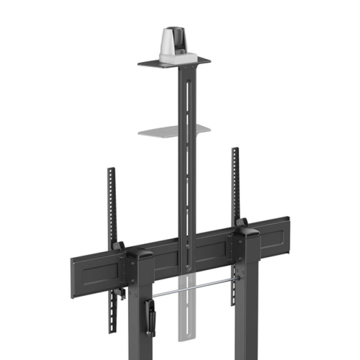 AISENS Soporte De Suelo Eco Con Ruedas Y Manivela, Bandeja Para DVD Y Soporte De Camara Para Monitor/TV 120kg De 60"-100", Negro
