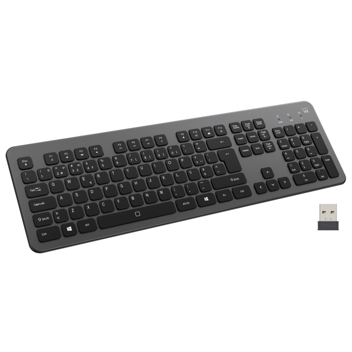 Ewent EW3296 teclado Universal RF inalámbrica + USB QWERTY Español Negro, Gris