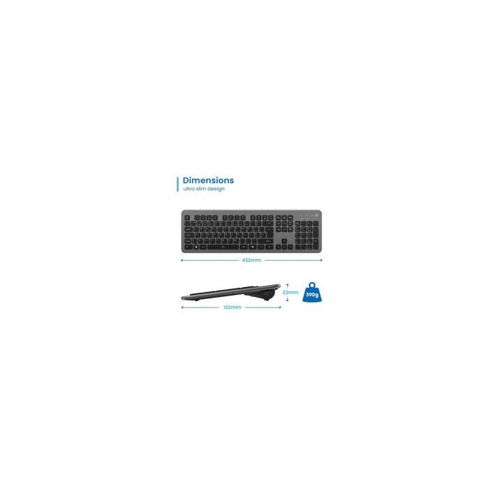 Ewent EW3296 teclado Universal RF inalámbrica + USB QWERTY Español Negro, Gris