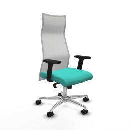 Piqueras y Crespo Albacete malla sincro malla blanca similpiel turquesa brazos 2D base aluminio ruedas 65 mm nailon