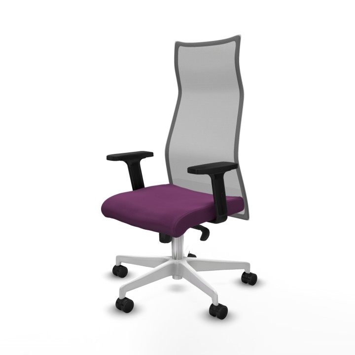 Piqueras y Crespo Albacete malla sincro malla gris similpiel morado brazos 2D base blanca ruedas 65 mm nailon