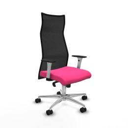 Piqueras y Crespo Albacete malla sincro malla negra similpiel rosa brazos blancos base aluminio ruedas 65 mm nailon