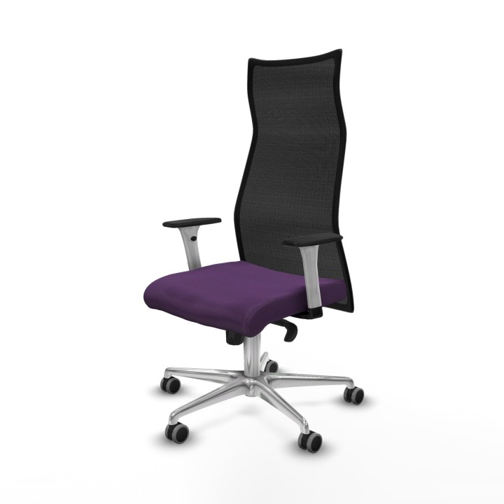 Piqueras y Crespo Albacete malla sincro malla negra bali morado brazos blancos base aluminio ruedas 65mm engomadas