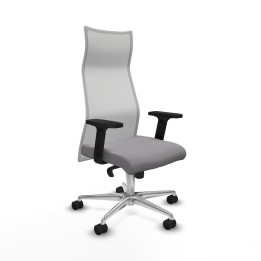 Piqueras y Crespo Albacete malla sincro malla blanca similpiel gris brazos 2D base aluminio ruedas 65 mm nailon