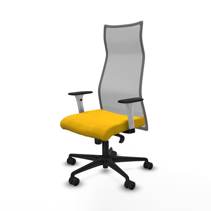 Piqueras y Crespo Albacete malla sincro malla gris bali amarillo brazos blancos base nailon ruedas 65 mm nailon