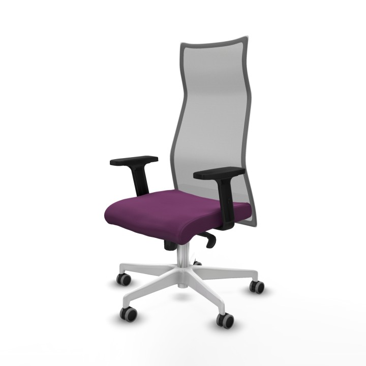 Piqueras y Crespo Albacete malla sincro malla gris similpiel morado brazos 2D base blanca ruedas 65mm engomadas