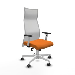 Piqueras y Crespo Albacete malla sincro malla blanca similpiel naranja brazos blancos base blanca ruedas 65mm engomadas