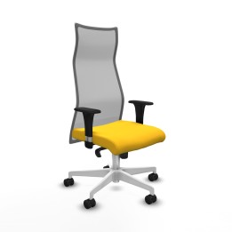 Piqueras y Crespo Albacete malla sincro malla gris similpiel amarillo brazos 1D base blanca ruedas 65 mm nailon