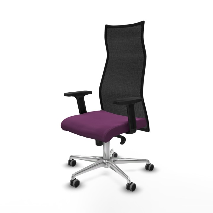 Piqueras y Crespo Albacete malla sincro malla negra similpiel morado brazos 2D base aluminio ruedas 65mm engomadas