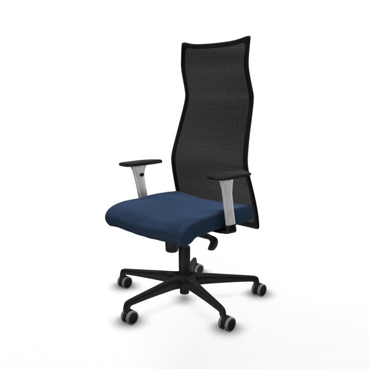 Piqueras y Crespo Albacete malla sincro malla negra similpiel azul marino brazos blancos base nailon ruedas 65mm engomadas
