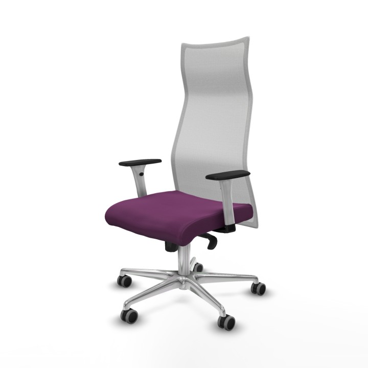 Piqueras y Crespo Albacete malla sincro malla blanca similpiel morado brazos blancos base aluminio ruedas 65mm engomadas