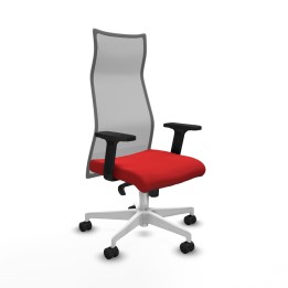 Piqueras y Crespo Albacete malla sincro malla gris similpiel rojo brazos 2D base blanca ruedas 65 mm nailon