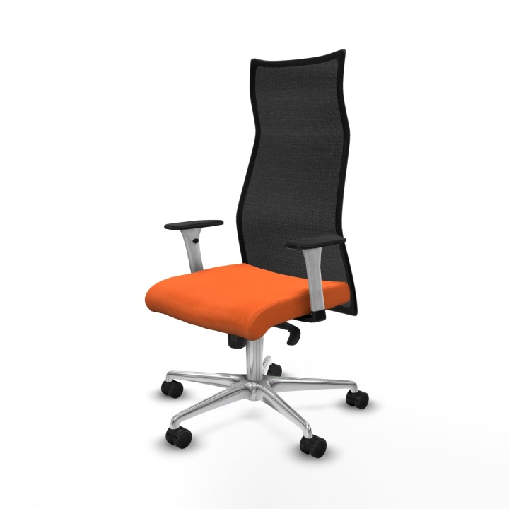 Piqueras y Crespo Albacete malla sincro malla negra bali naranja brazos blancos base aluminio ruedas 65 mm nailon