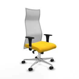Piqueras y Crespo Albacete malla sincro malla blanca similpiel amarillo brazos 1D base aluminio ruedas 65 mm nailon