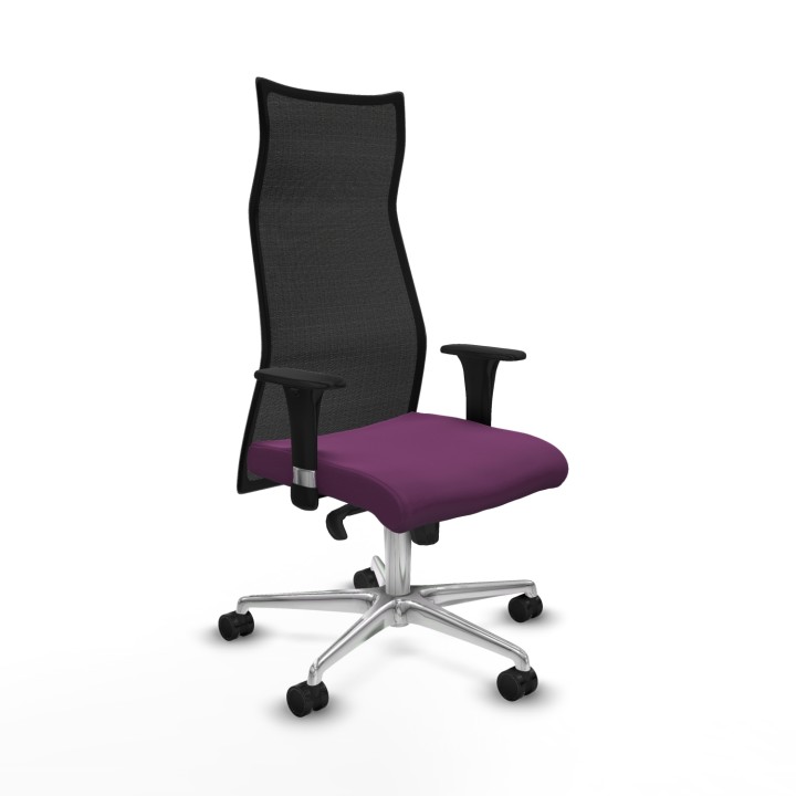 Piqueras y Crespo Albacete malla sincro malla negra similpiel morado brazos 1D base aluminio ruedas 65 mm nailon
