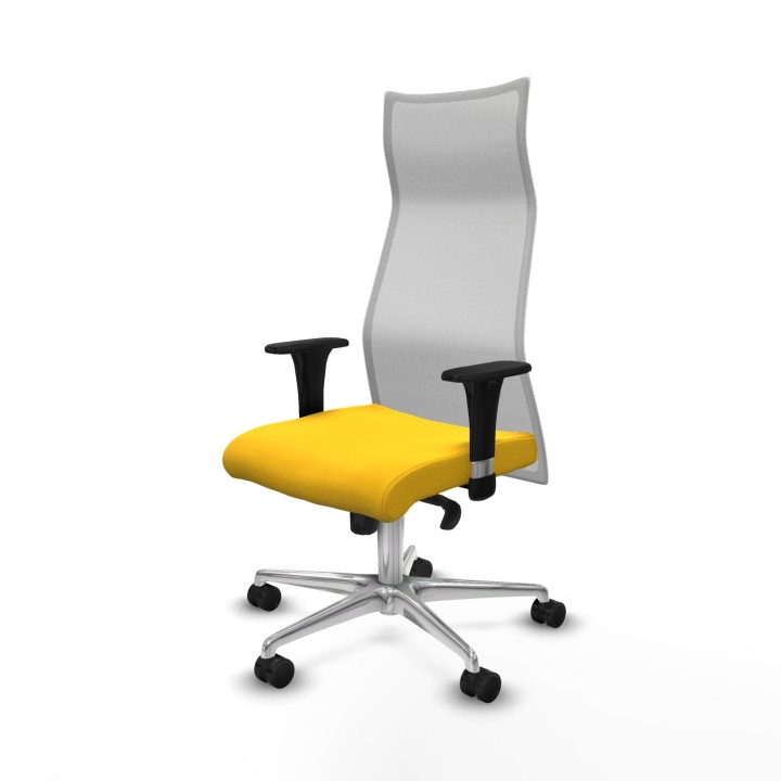 Piqueras y Crespo Albacete malla sincro malla blanca similpiel amarillo brazos 1D base aluminio ruedas 65 mm nailon
