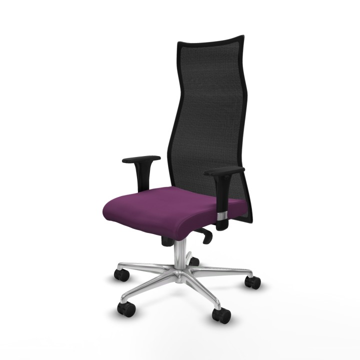 Piqueras y Crespo Albacete malla sincro malla negra similpiel morado brazos 1D base aluminio ruedas 65 mm nailon