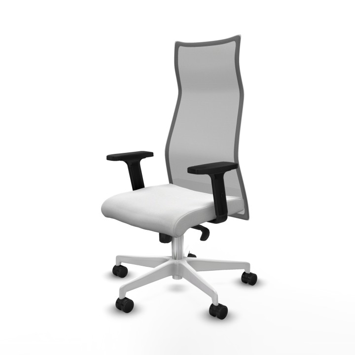 Piqueras y Crespo Albacete malla sincro malla gris bali blanco brazos 2D base blanca ruedas 65 mm nailon