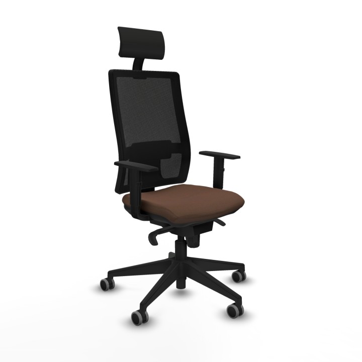 Piqueras y Crespo Horna sincro malla negra bali marrón oscuro brazos 1D base piramidal cabecero fijo ruedas 65mm engomadas