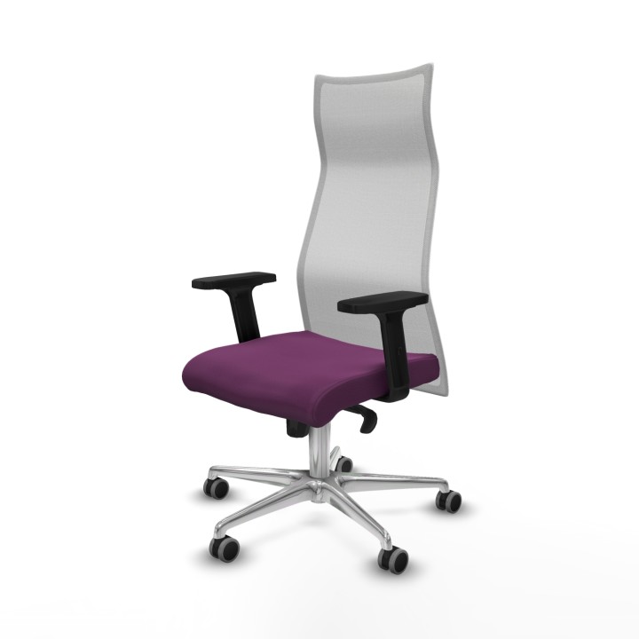 Piqueras y Crespo Albacete malla sincro malla blanca similpiel morado brazos 2D base aluminio ruedas 65mm engomadas