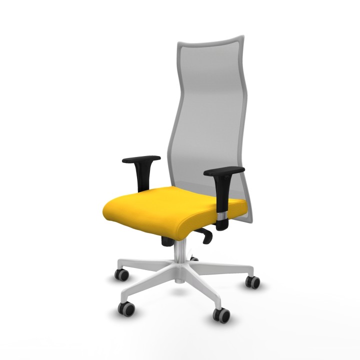 Piqueras y Crespo Albacete malla XL sincro malla gris similpiel amarillo brazos 1D base blanca ruedas 65mm engomadas