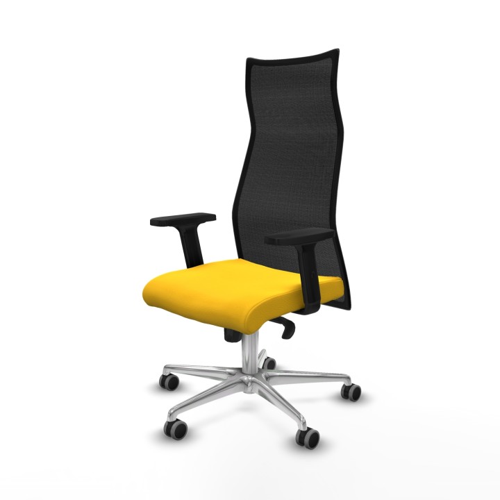 Piqueras y Crespo Albacete malla sincro malla negra similpiel amarillo brazos 2D base aluminio ruedas 65mm engomadas